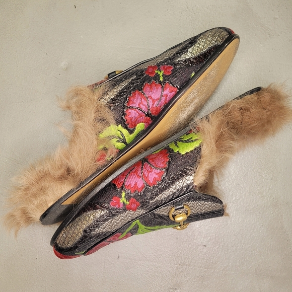 RE: Gucci Princetown Brocade Fur Trim Mules Size 36.5 Loafers Floral Jacquard - Picture 6 of 13